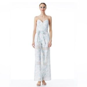 Alice + Olivia Shanti Antique Butterfly Blue & White Lace, Wide Leg Jumpsuit
